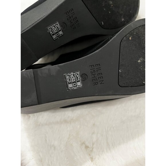 Eileen Fisher Black Peep Toe Slingback Platform Wedge Heels Size 8.5 - Picture 4 of 9